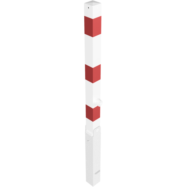 Barrier posts | Steel tube 70 x 70 mm | foldable, with triangular locking mechanism | with lifting and tilting mechanism | hot-dip galvanized and white coatedwith three red reflecting stripes | with 2 eyelets